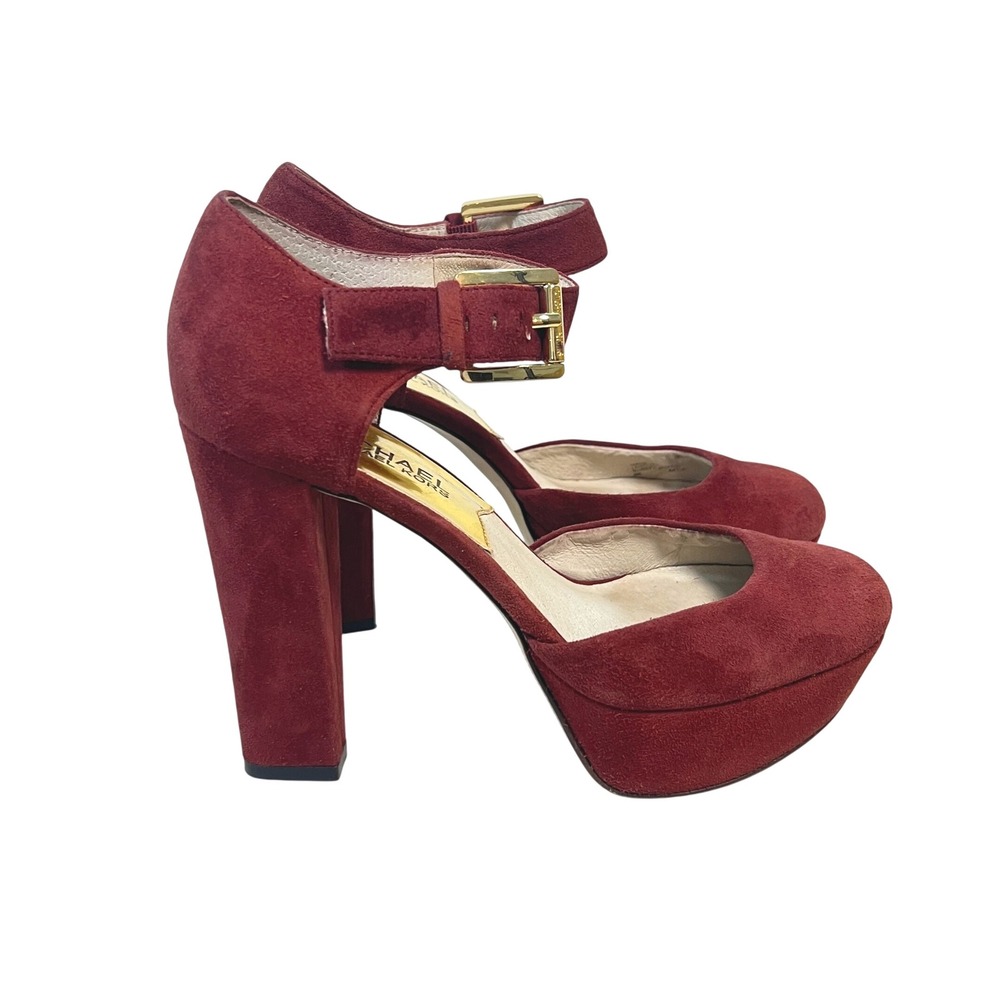 Michael Kors Heels Platform Ankle Strap Suede Leather‎ Wine Red Size 6 M